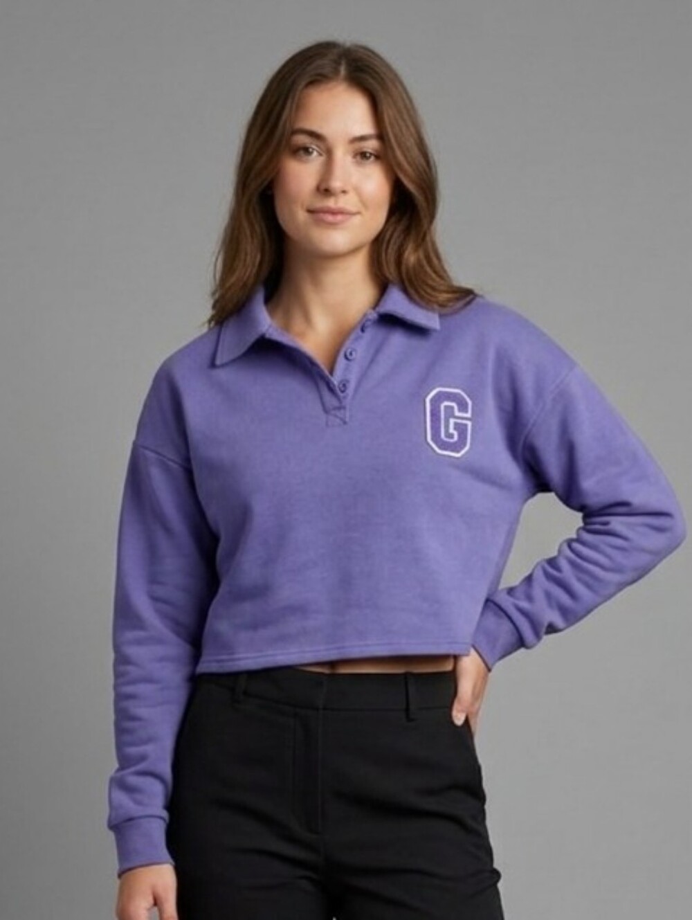Girl Crush Gang Cropped Purple Rugby Pullover Top